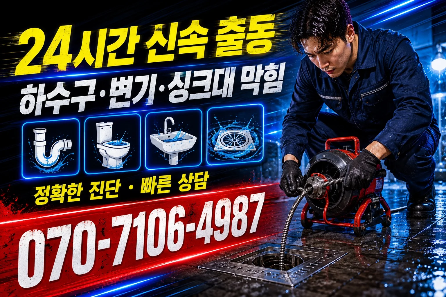 참빛배관 네온 하수구 관통 작업 서비스 안내